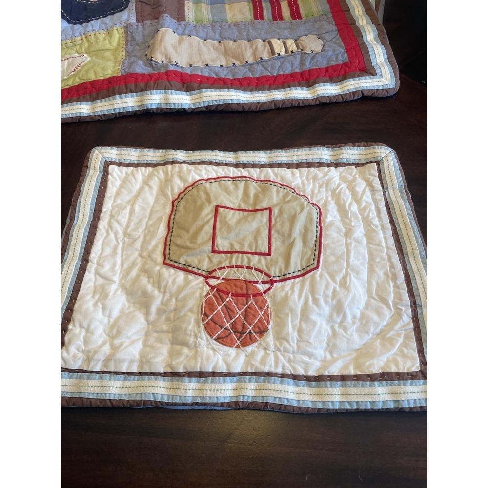 5 Pottery Barn kids Quilted Baseball Basketball pillow shams junior varsity - Picture 7 of 13